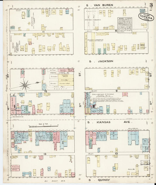 Sanborn Fire Insurance Map from Topeka, Shawnee County, Kansas (1883), Sheet #0003 - Historic Sanborn Fire Insurance Map Print, vintage old map wall art, antique decor, genealogy gift, Kansas Kansas map