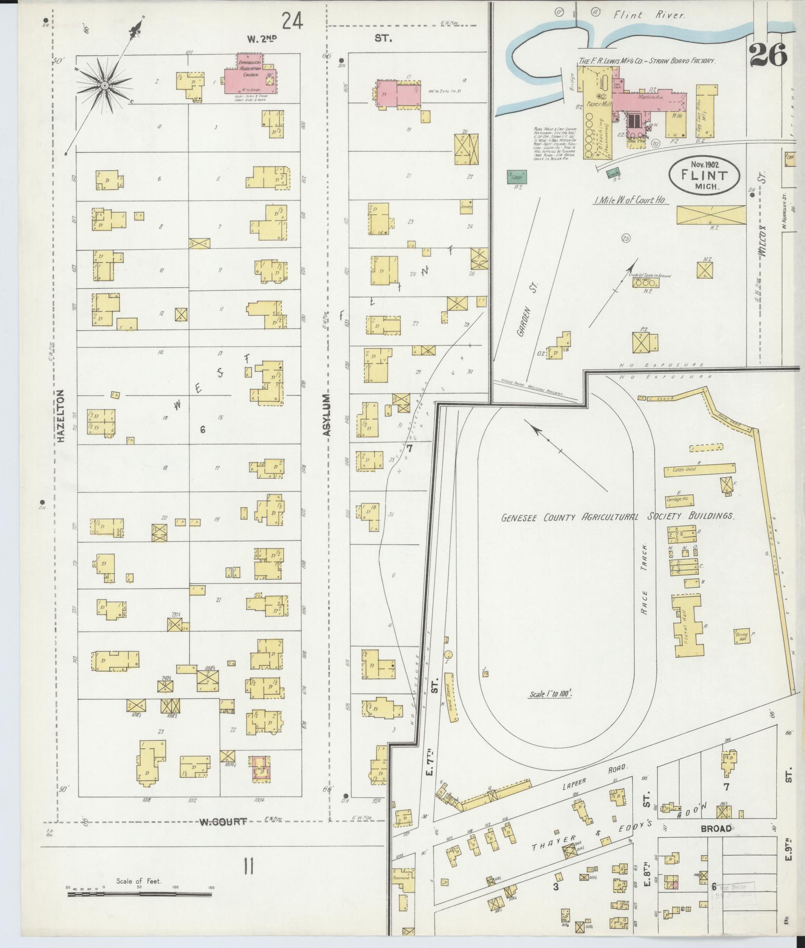 Sanborn Fire Insurance Map from Flint, Genesee County, Michigan (1902), Sheet #0026 - Historic Sanborn Fire Insurance Map Print, vintage old map wall art, antique decor, genealogy gift, Michigan Michigan map