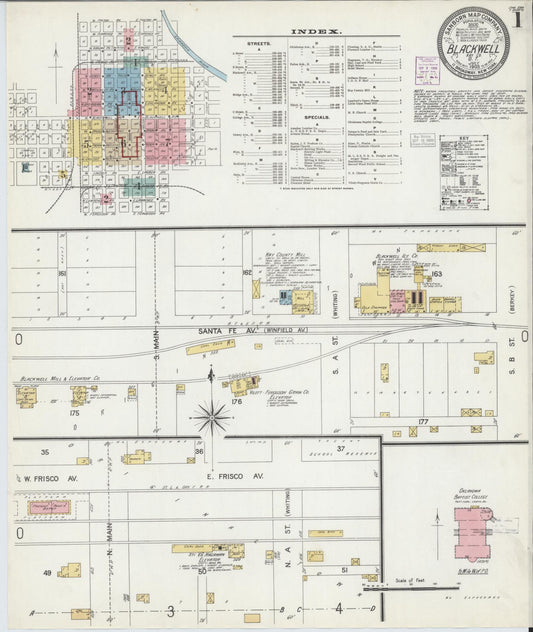 Sanborn Fire Insurance Map from Blackwell, Kay County, Oklahoma (1903), Sheet #0001 - Historic Sanborn Fire Insurance Map Print, vintage old map wall art, antique decor, genealogy gift, Oklahoma Oklahoma map