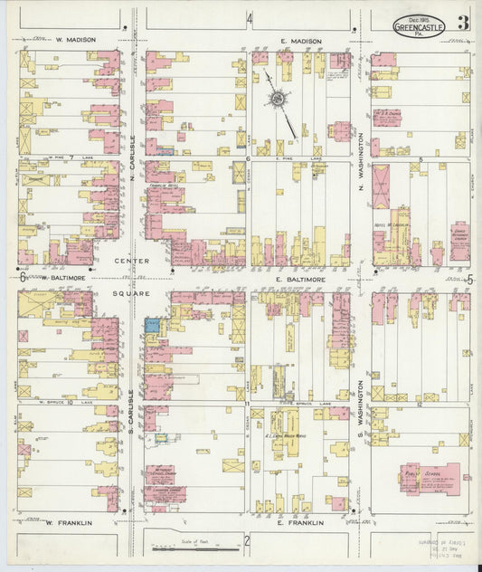 Sanborn Fire Insurance Map from Greencastle, Franklin County, Pennsylvania (1915), Sheet #0003 - Historic Sanborn Fire Insurance Map Print, vintage old map wall art, antique decor, genealogy gift, Pennsylvania Pennsylvania map