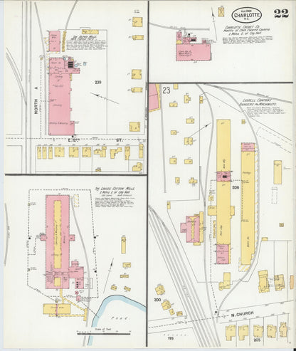 Sanborn Fire Insurance Map from Charlotte, Mecklenburg County, North Carolina (1900), Sheet #0022 - Historic Sanborn Fire Insurance Map Print, vintage old map wall art, antique decor, genealogy gift, North Carolina North Carolina map