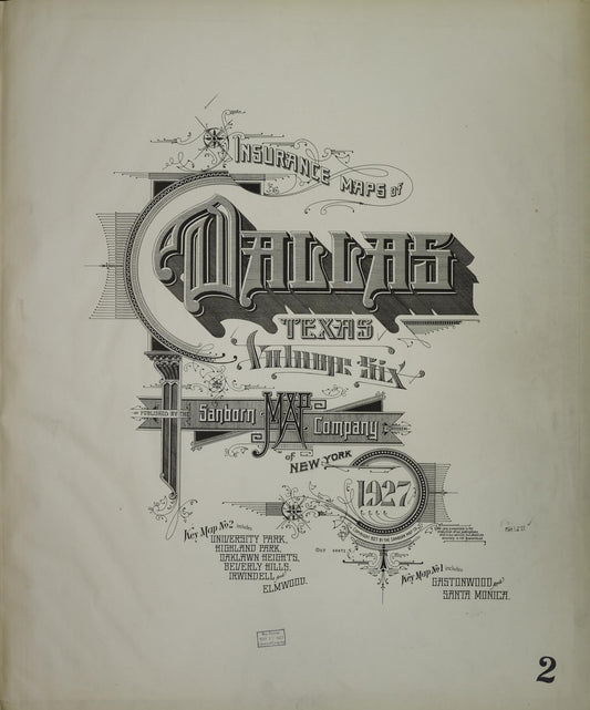 Sanborn Fire Insurance Map from Dallas, Dallas County, Texas (1927), Sheet #0001 - Historic Sanborn Fire Insurance Map Print, vintage old map wall art, antique decor, genealogy gift, Texas Texas map
