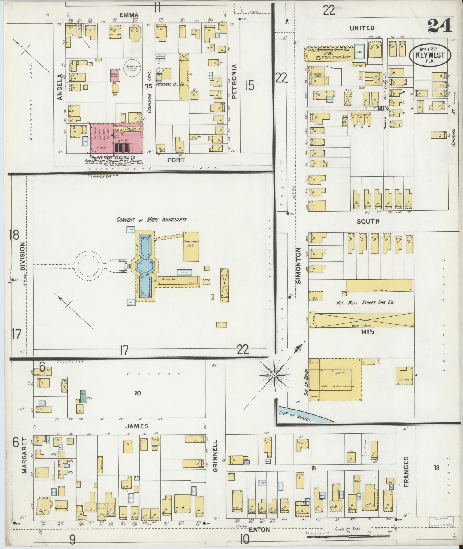 Sanborn Fire Insurance Map from Key West, Monroe County, Florida (1899), Sheet #0024 - Complete Map Set gallery image, historic Sanborn map, vintage wall art, Florida Florida