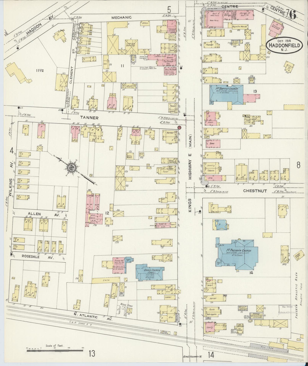 Sanborn Fire Insurance Map from Haddonfield, Camden County, New Jersey (1914), Sheet #0006 - Complete Map Set gallery image, historic Sanborn map, vintage wall art, New Jersey New Jersey