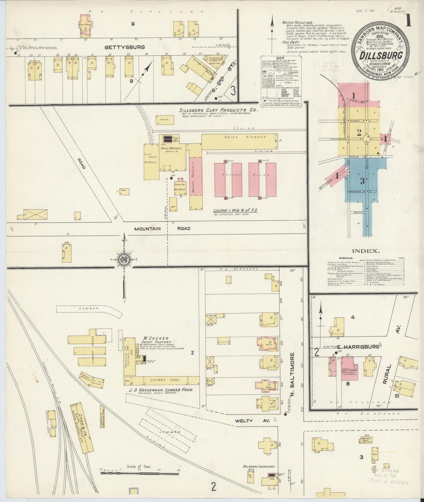 Sanborn Fire Insurance Map from Dillsburg, York County, Pennsylvania (1911), Sheet #0001 - Historic Sanborn Fire Insurance Map Print, vintage old map wall art, antique decor, genealogy gift, Pennsylvania Pennsylvania map