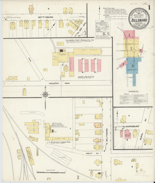 Sanborn Fire Insurance Map from Dillsburg, York County, Pennsylvania (1911), Sheet #0001 - Historic Sanborn Fire Insurance Map Print, vintage old map wall art, antique decor, genealogy gift, Pennsylvania Pennsylvania map