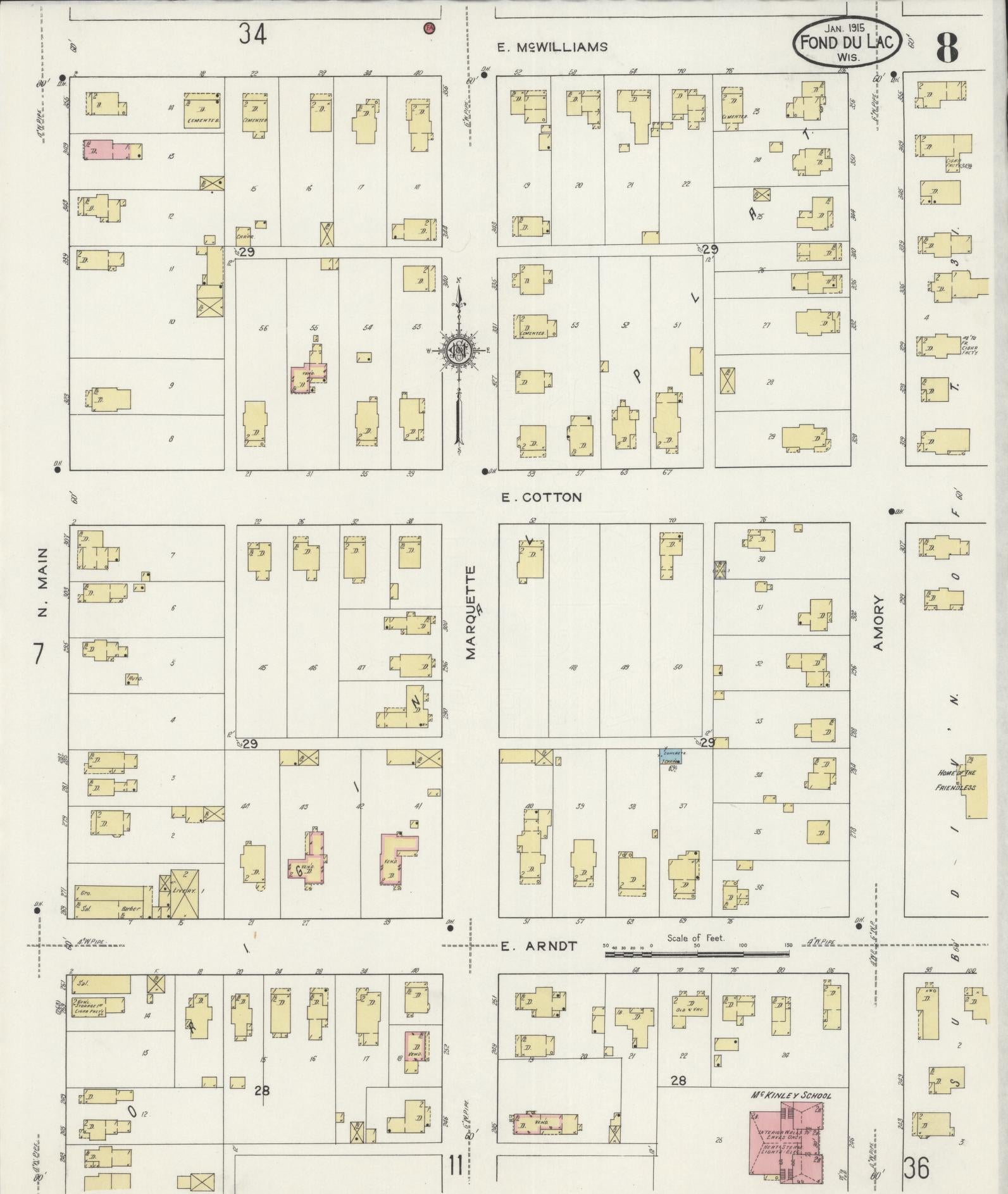 Sanborn Fire Insurance Map from Fond du Lac, Fond du Lac County, Wisconsin (1915), Sheet #0008 - Historic Sanborn Fire Insurance Map Print, vintage old map wall art, antique decor, genealogy gift, Wisconsin Wisconsin map