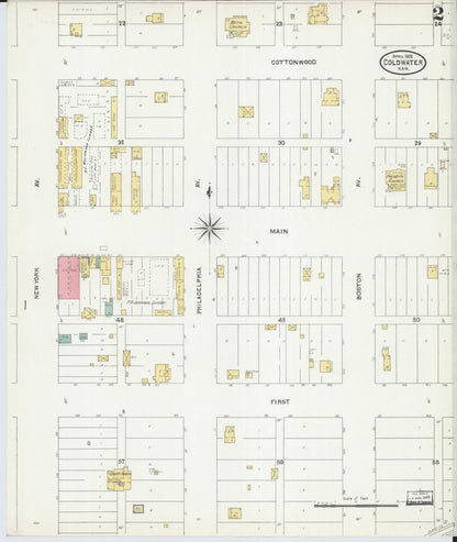 Sanborn Fire Insurance Map from Coldwater, Comanche County, Kansas (1905), Sheet #0002 - Complete Map Set gallery image, historic Sanborn map, vintage wall art, Kansas Kansas