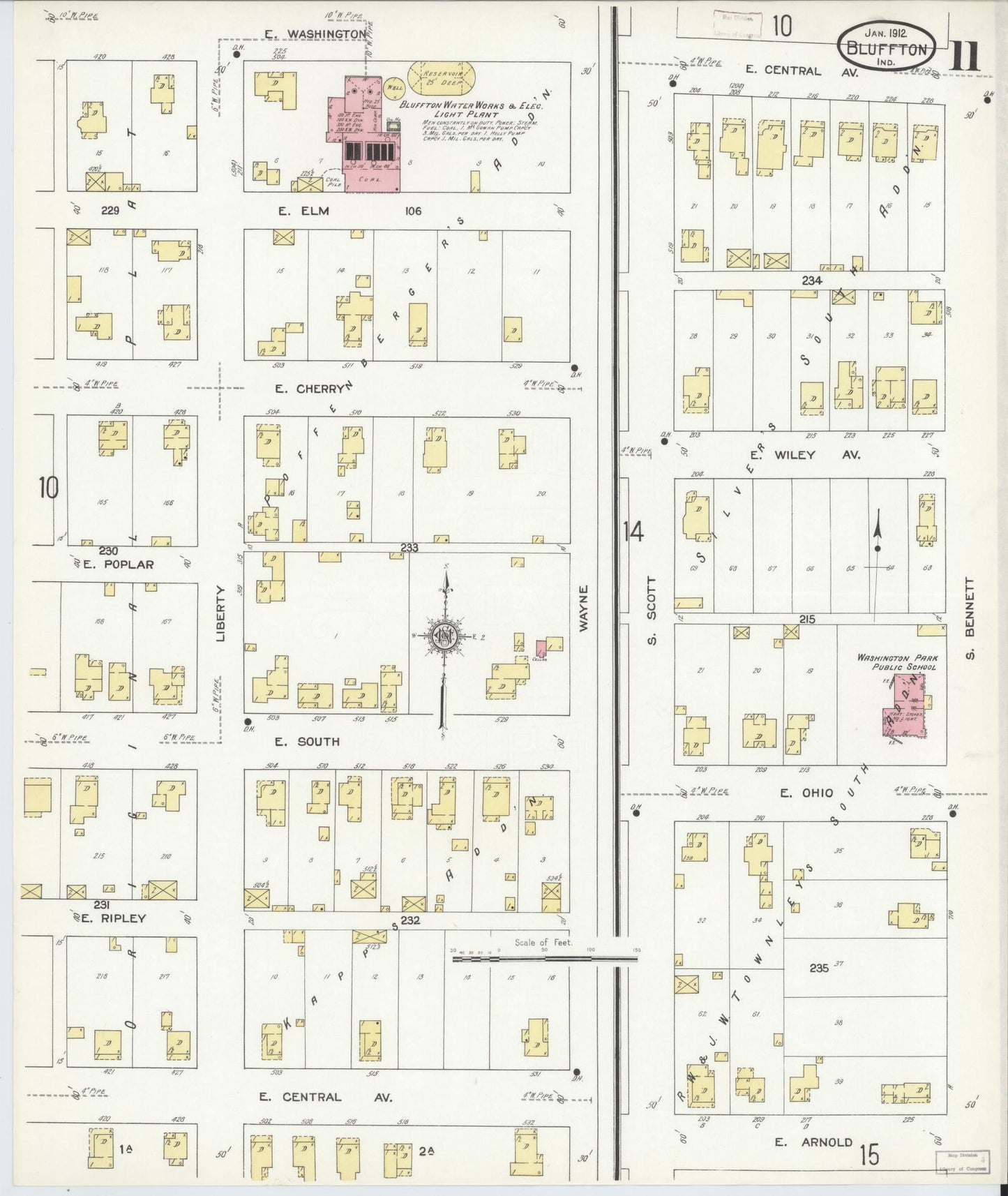 Sanborn Fire Insurance Map from Bluffton, Wells County, Indiana (1912), Sheet #0011 - Complete Map Set gallery image, historic Sanborn map, vintage wall art, Indiana Indiana