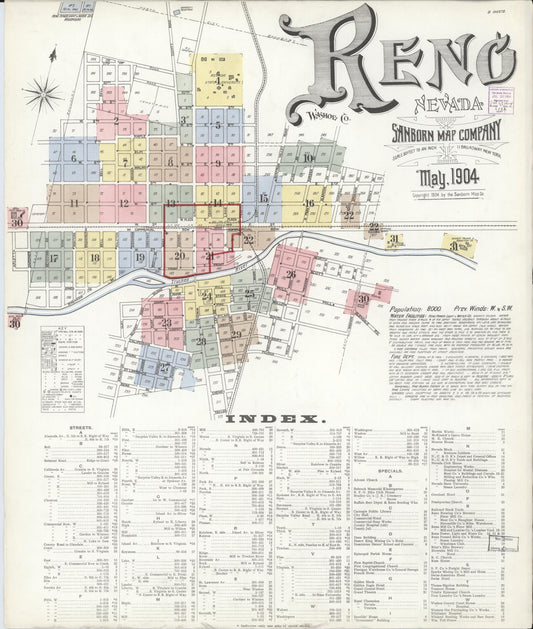 Sanborn Fire Insurance Map from Reno, Washoe County, Nevada (1904), Sheet #0001 - Complete Map Set gallery image, historic Sanborn map, vintage wall art, Nevada Nevada