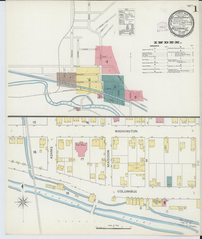 Sanborn Fire Insurance Map from Nelsonville, Athens County, Ohio (1893), Sheet #0001 - Historic Sanborn Fire Insurance Map Print, vintage old map wall art, antique decor, genealogy gift, Ohio Ohio map