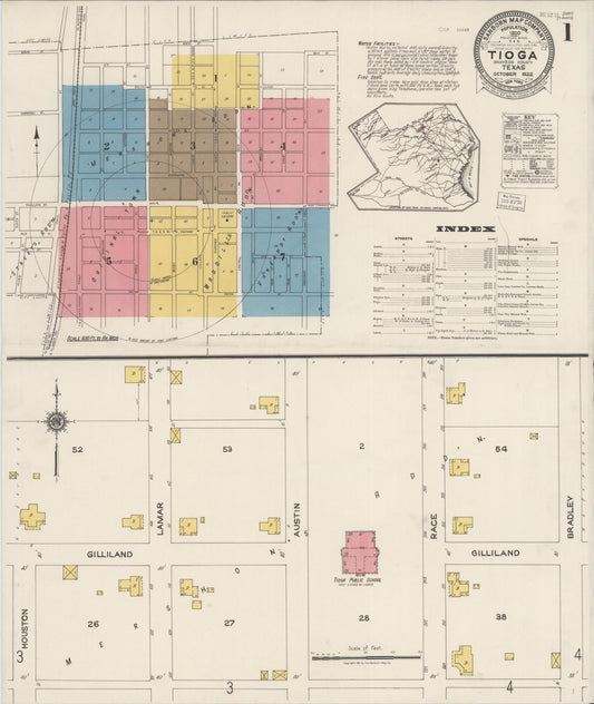 Sanborn Fire Insurance Map from Tioga, Grayton County, Texas (1922), Sheet #0001 - Complete Map Set gallery image, historic Sanborn map, vintage wall art, Texas Texas