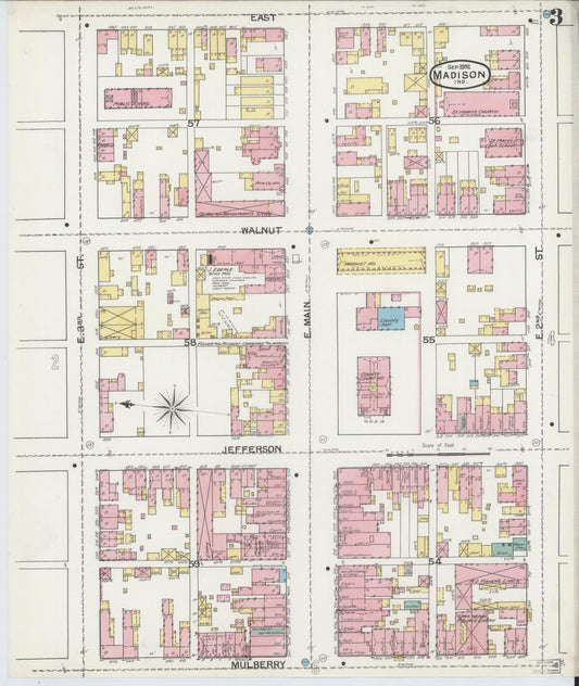 Sanborn Fire Insurance Map from Madison, Jefferson County, Indiana (1892), Sheet #0003 - Historic Sanborn Fire Insurance Map Print, vintage old map wall art, antique decor, genealogy gift, Indiana Indiana map