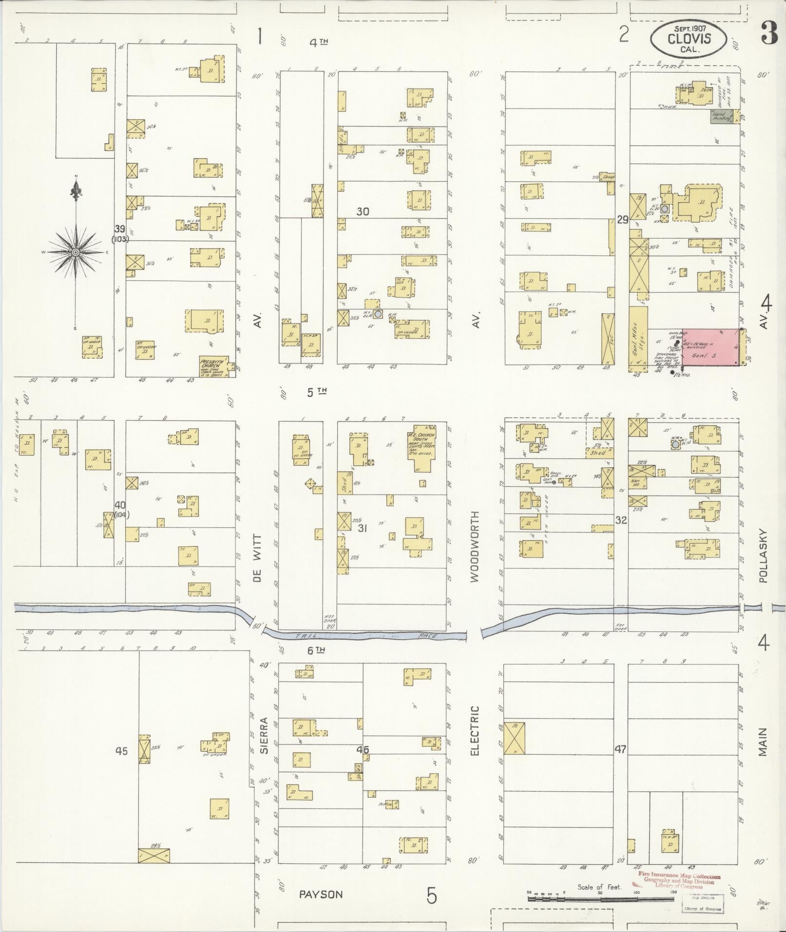 Sanborn Fire Insurance Map from Clovis, Fresno County, California (1907), Sheet #0003 - Complete Map Set gallery image, historic Sanborn map, vintage wall art, California California