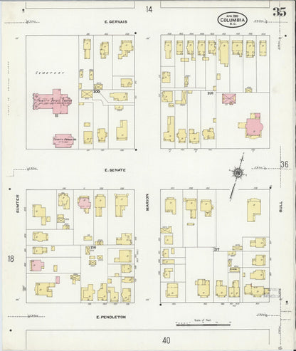 Sanborn Fire Insurance Map from Columbia, Richland County, South Carolina (1910), Sheet #0035 - Complete Map Set gallery image, historic Sanborn map, vintage wall art, South Carolina South Carolina