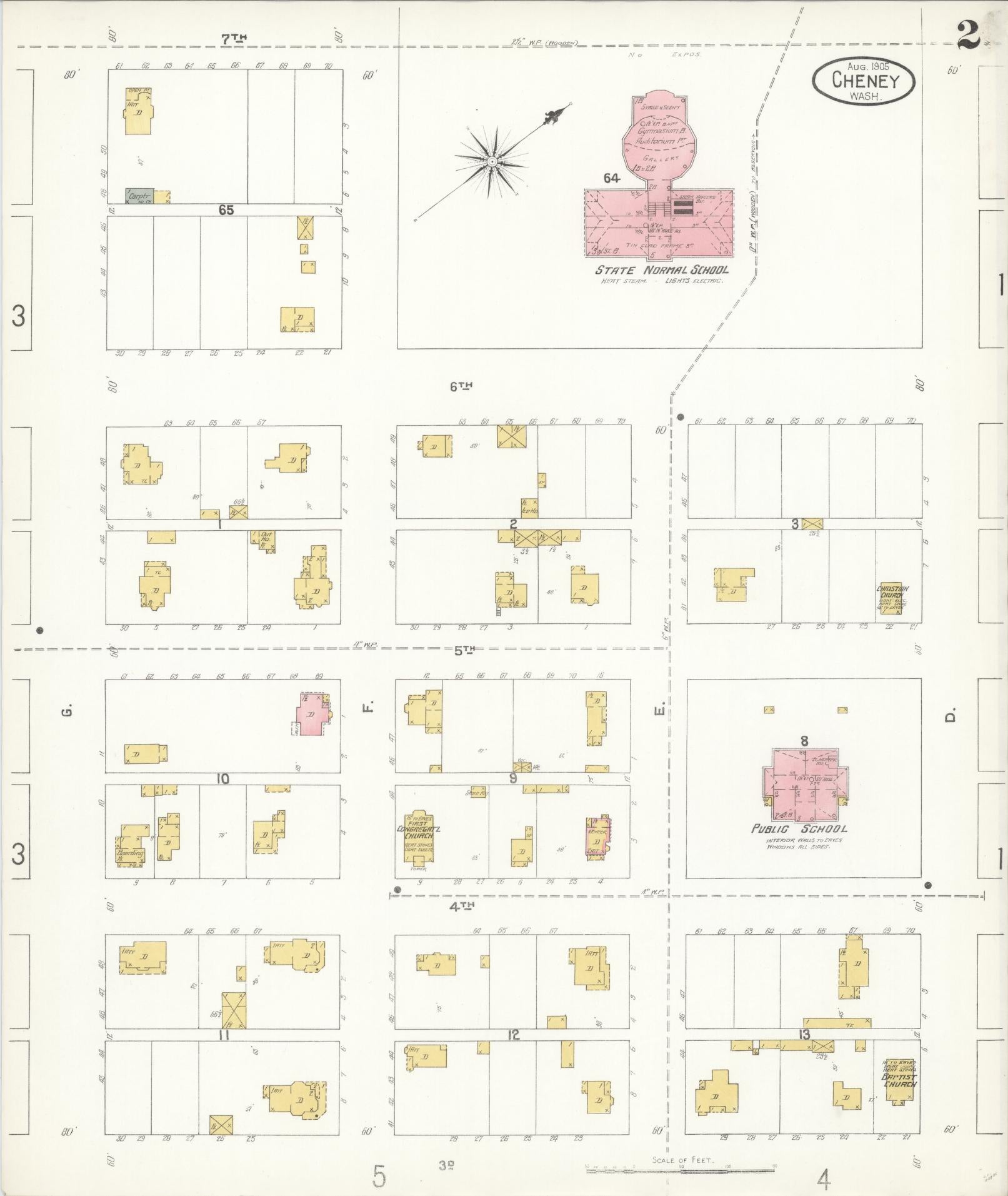Sanborn Fire Insurance Map from Cheney, Spokane County, Washington (1905), Sheet #0002 - Complete Map Set gallery image, historic Sanborn map, vintage wall art, Washington Washington