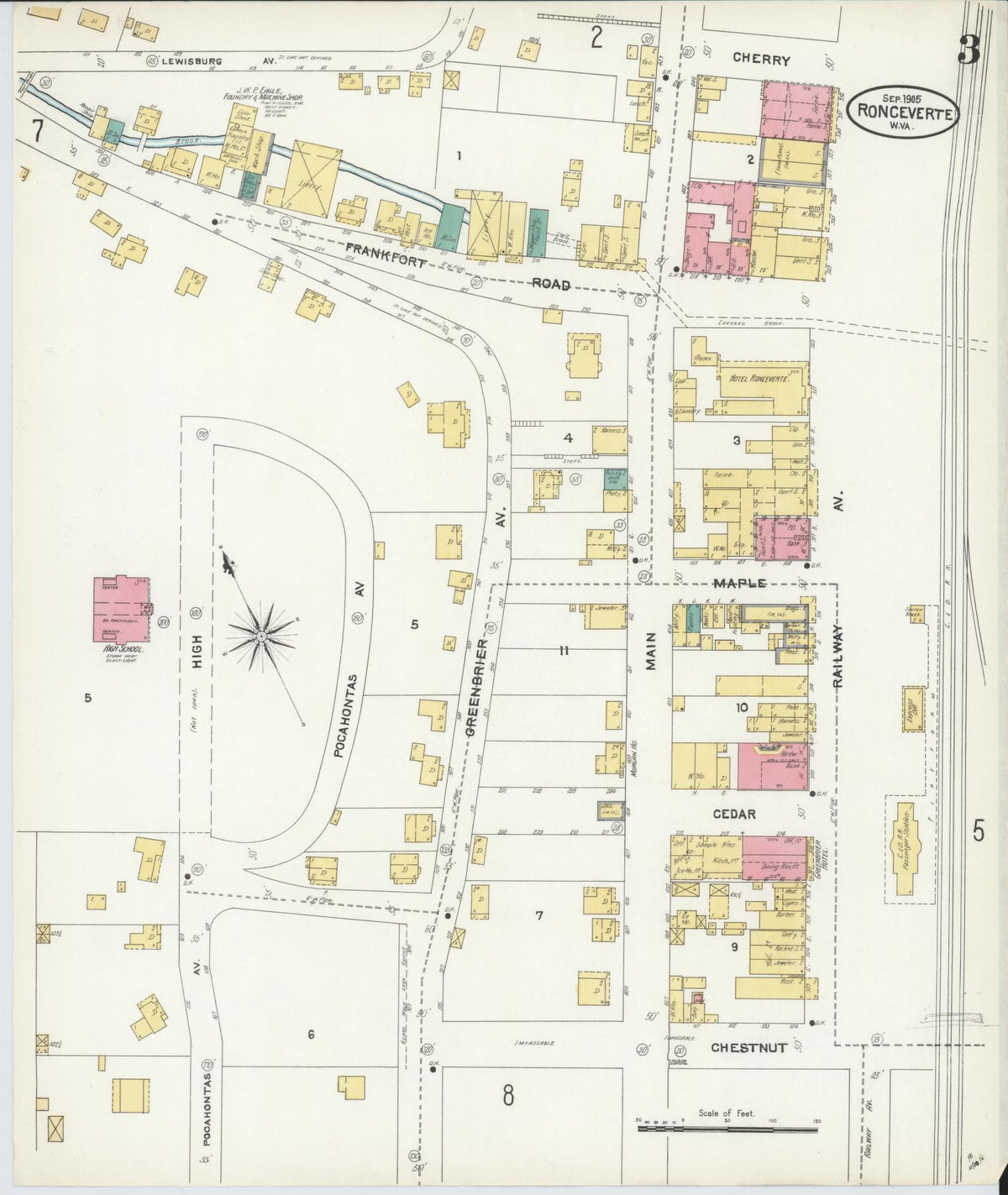 Sanborn Fire Insurance Map from Ronceverte, Greenbrier County, West Virginia (1905), Sheet #0003 - Complete Map Set gallery image, historic Sanborn map, vintage wall art, West Virginia West Virginia
