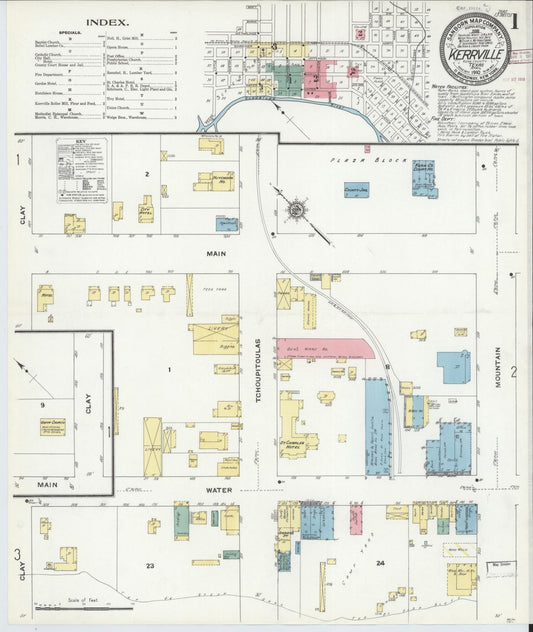Sanborn Fire Insurance Map from Kerrville, Kerr County, Texas (1910), Sheet #0001 - Historic Sanborn Fire Insurance Map Print, vintage old map wall art, antique decor, genealogy gift, Texas Texas map