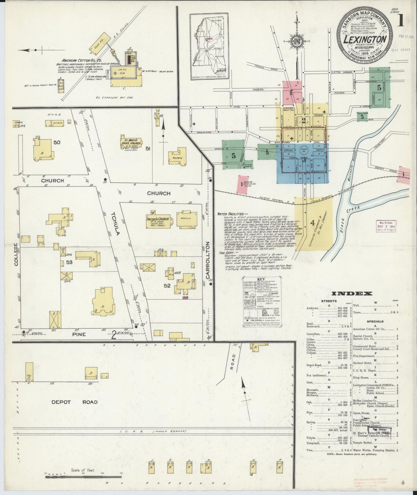 Sanborn Fire Insurance Map from Lexington, Holmes County, Mississippi (1914), Sheet #0001 - Complete Map Set gallery image, historic Sanborn map, vintage wall art, Mississippi Mississippi