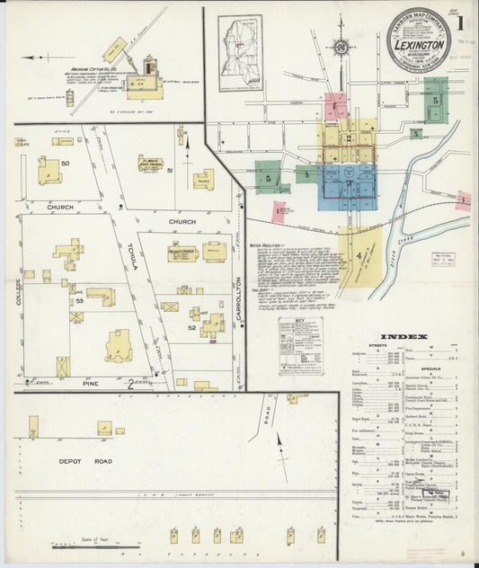 Sanborn Fire Insurance Map from Lexington, Holmes County, Mississippi (1914), Sheet #0001 - Complete Map Set gallery image, historic Sanborn map, vintage wall art, Mississippi Mississippi