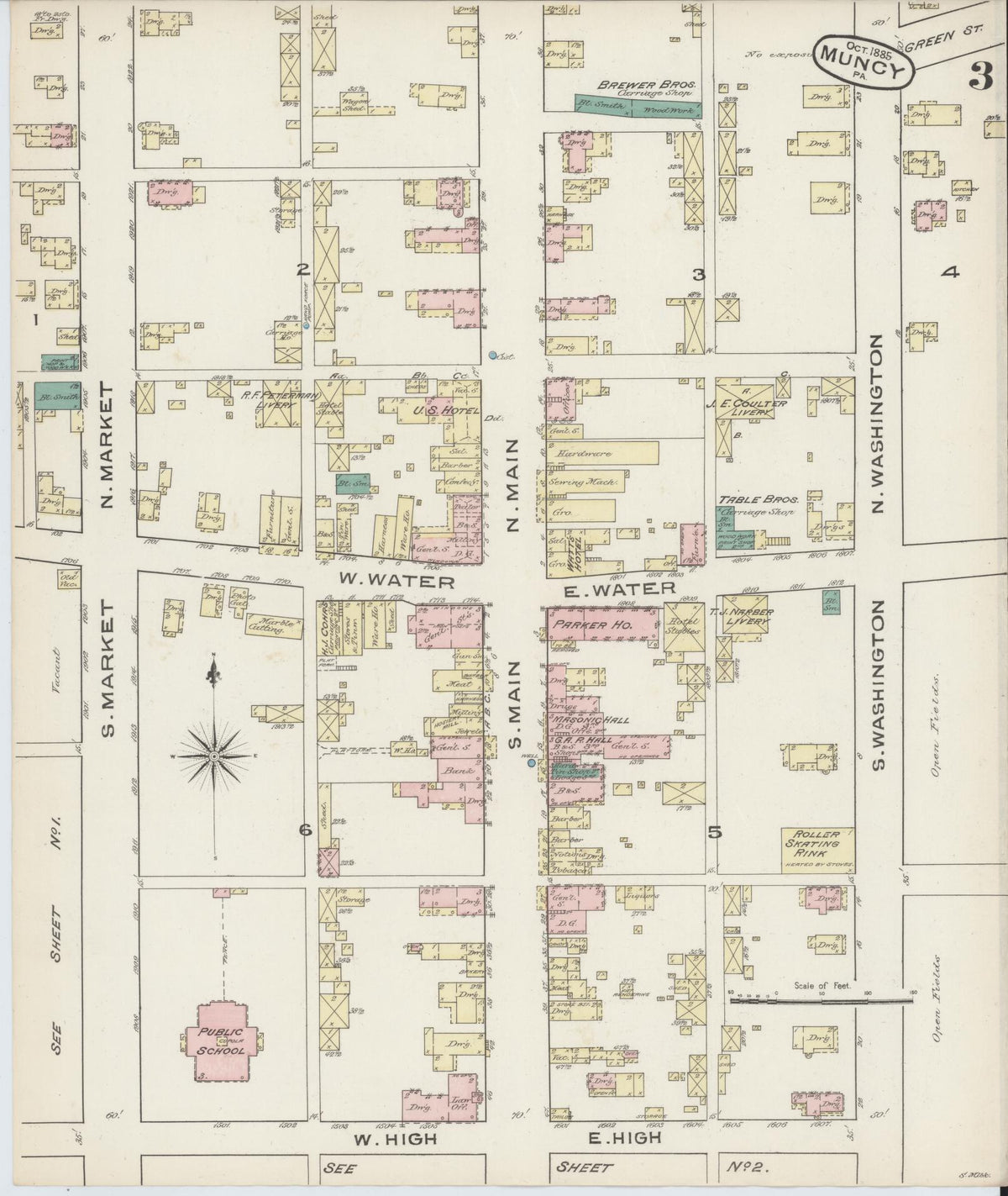 Sanborn Fire Insurance Map from Muncy, Lycoming County, Pennsylvania (1885), Sheet #0003 - Historic Sanborn Fire Insurance Map Print, vintage old map wall art, antique decor, genealogy gift, Pennsylvania Pennsylvania map