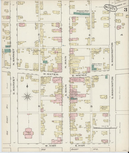 Sanborn Fire Insurance Map from Muncy, Lycoming County, Pennsylvania (1885), Sheet #0003 - Historic Sanborn Fire Insurance Map Print, vintage old map wall art, antique decor, genealogy gift, Pennsylvania Pennsylvania map