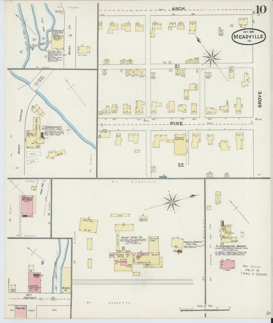Sanborn Fire Insurance Map from Meadville, Crawford County, Pennsylvania (1891), Sheet #0010 - Historic Sanborn Fire Insurance Map Print, vintage old map wall art, antique decor, genealogy gift, Pennsylvania Pennsylvania map