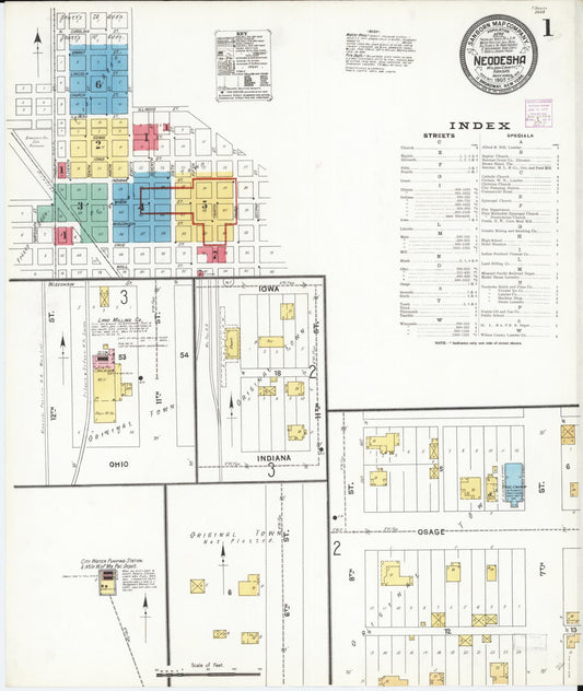 Sanborn Fire Insurance Map from Neodesha, Wilson County, Kansas (1905), Sheet #0001 - Complete Map Set gallery image, historic Sanborn map, vintage wall art, Kansas Kansas