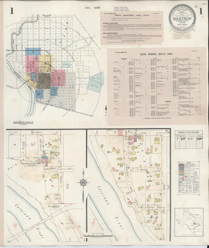 Sanborn Fire Insurance Map from Bastrop, Bastrop County, Texas (1944), Sheet #0001 - Complete Map Set gallery image, historic Sanborn map, vintage wall art, Texas Texas