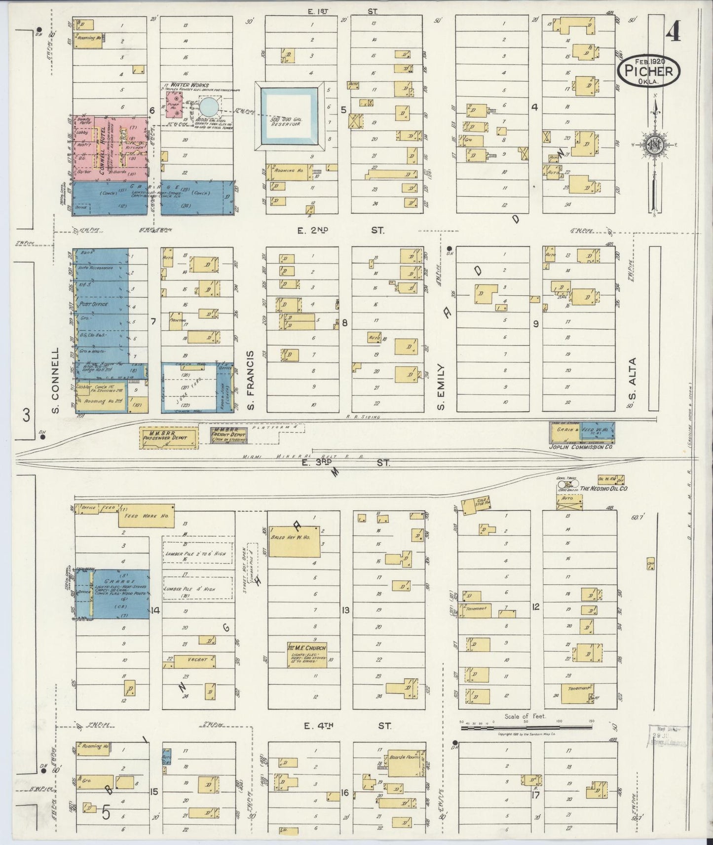 Sanborn Fire Insurance Map from Picher, Ottawa County, Oklahoma (1920), Sheet #0004 - Complete Map Set gallery image, historic Sanborn map, vintage wall art, Oklahoma Oklahoma