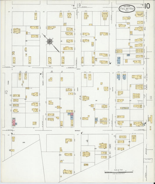 Sanborn Fire Insurance Map from Palmyra, Burlington County, New Jersey (1919), Sheet #0010 - Historic Sanborn Fire Insurance Map Print, vintage old map wall art, antique decor, genealogy gift, New Jersey New Jersey map