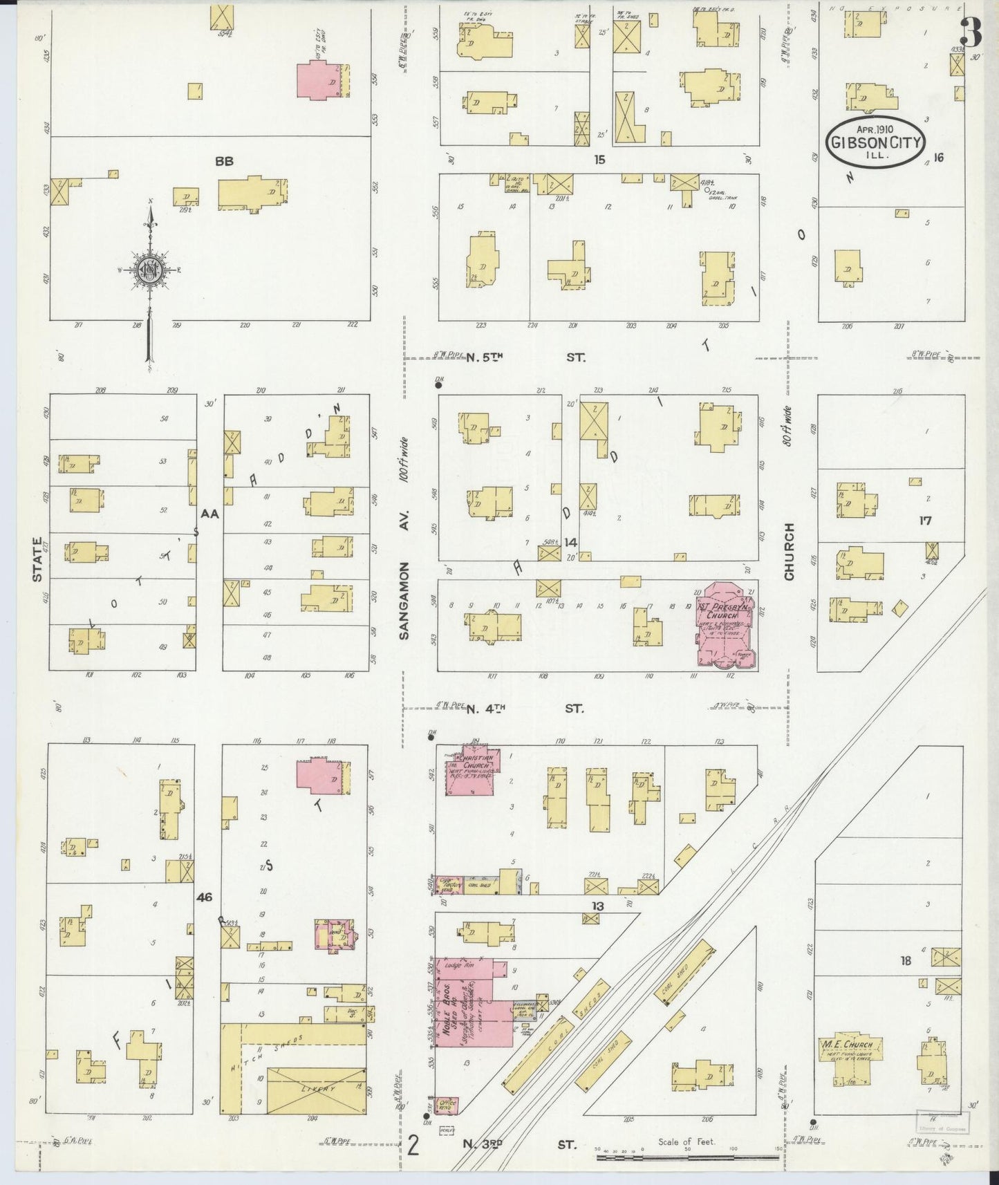 Sanborn Fire Insurance Map from Gibson City, Ford County, Illinois (1910), Sheet #0003 - Historic Sanborn Fire Insurance Map Print, vintage old map wall art, antique decor, genealogy gift, Illinois Illinois map