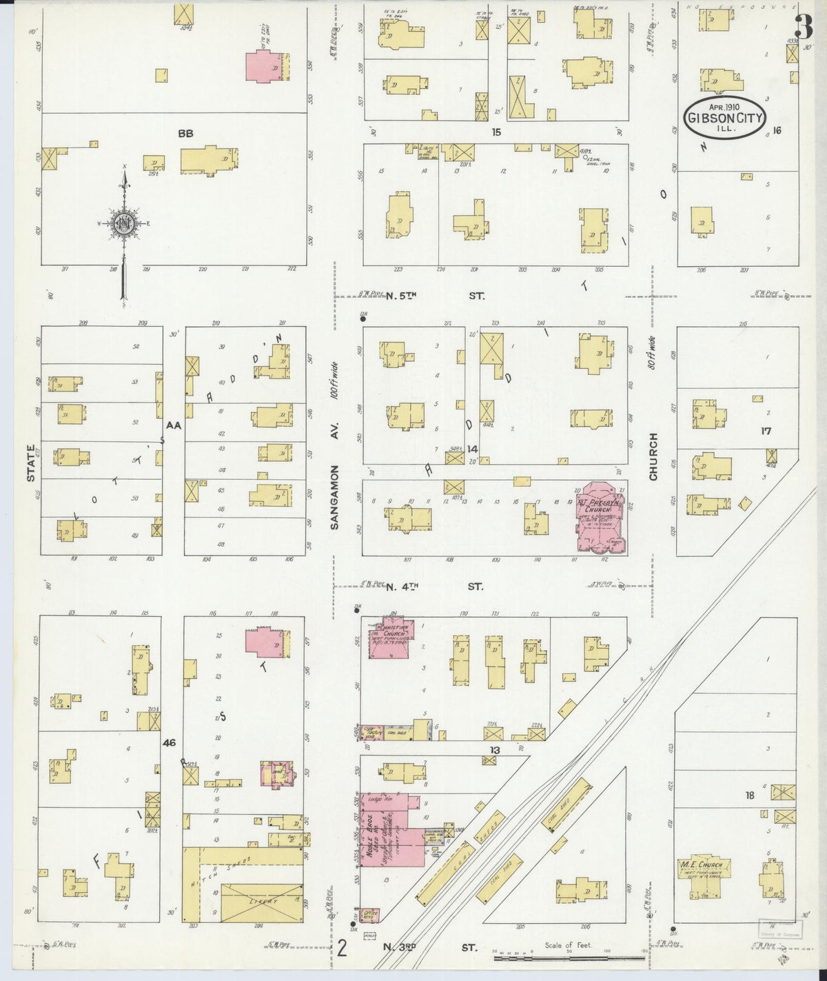 Sanborn Fire Insurance Map from Gibson City, Ford County, Illinois (1910), Sheet #0003 - Historic Sanborn Fire Insurance Map Print, vintage old map wall art, antique decor, genealogy gift, Illinois Illinois map