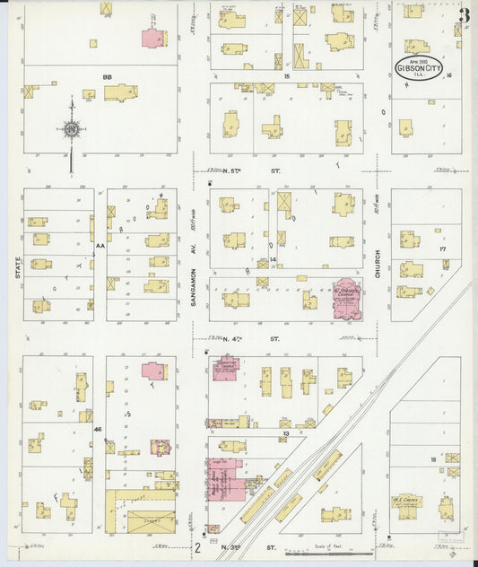 Sanborn Fire Insurance Map from Gibson City, Ford County, Illinois (1910), Sheet #0003 - Historic Sanborn Fire Insurance Map Print, vintage old map wall art, antique decor, genealogy gift, Illinois Illinois map