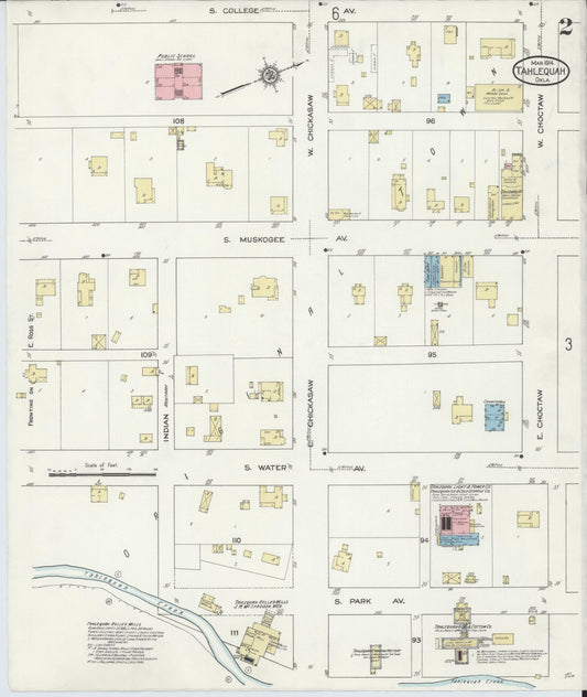 Sanborn Fire Insurance Map from Tahlequah, Cherokee County, Oklahoma (1914), Sheet #0002 - Historic Sanborn Fire Insurance Map Print, vintage old map wall art, antique decor, genealogy gift, Oklahoma Oklahoma map