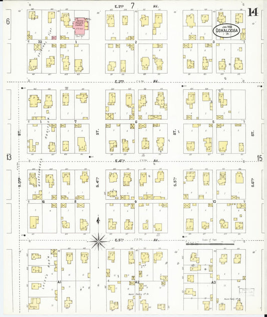 Sanborn Fire Insurance Map from Oskaloosa, Mahaska County, Iowa (1902), Sheet #0014 - Historic Sanborn Fire Insurance Map Print, vintage old map wall art