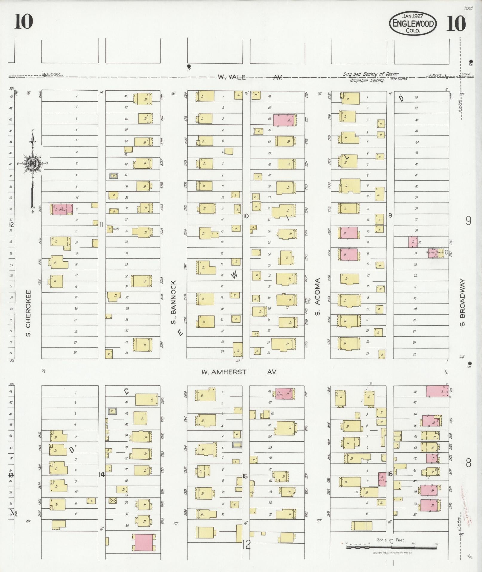 Sanborn Fire Insurance Map from Englewood, Arapahoe County, Colorado (1927), Sheet #0010 - Complete Map Set gallery image, historic Sanborn map, vintage wall art, Colorado Colorado