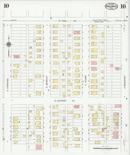 Sanborn Fire Insurance Map from Englewood, Arapahoe County, Colorado (1927), Sheet #0010 - Complete Map Set gallery image, historic Sanborn map, vintage wall art, Colorado Colorado
