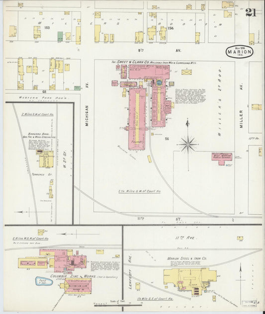 Sanborn Fire Insurance Map from Marion, Grant County, Indiana (1896), Sheet #0021 - Historic Sanborn Fire Insurance Map Print, vintage old map wall art, antique decor, genealogy gift, Indiana Indiana map