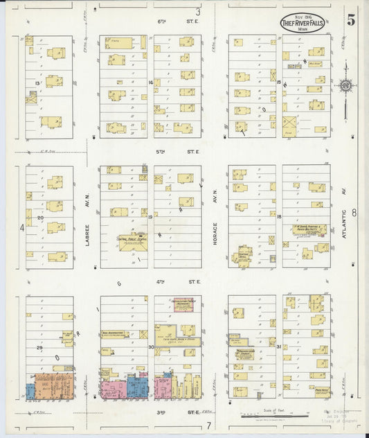 Sanborn Fire Insurance Map from Thief River Falls, Pennington County, Minnesota (1916), Sheet #0005 - Historic Sanborn Fire Insurance Map Print, vintage old map wall art, antique decor, genealogy gift, Minnesota Minnesota map