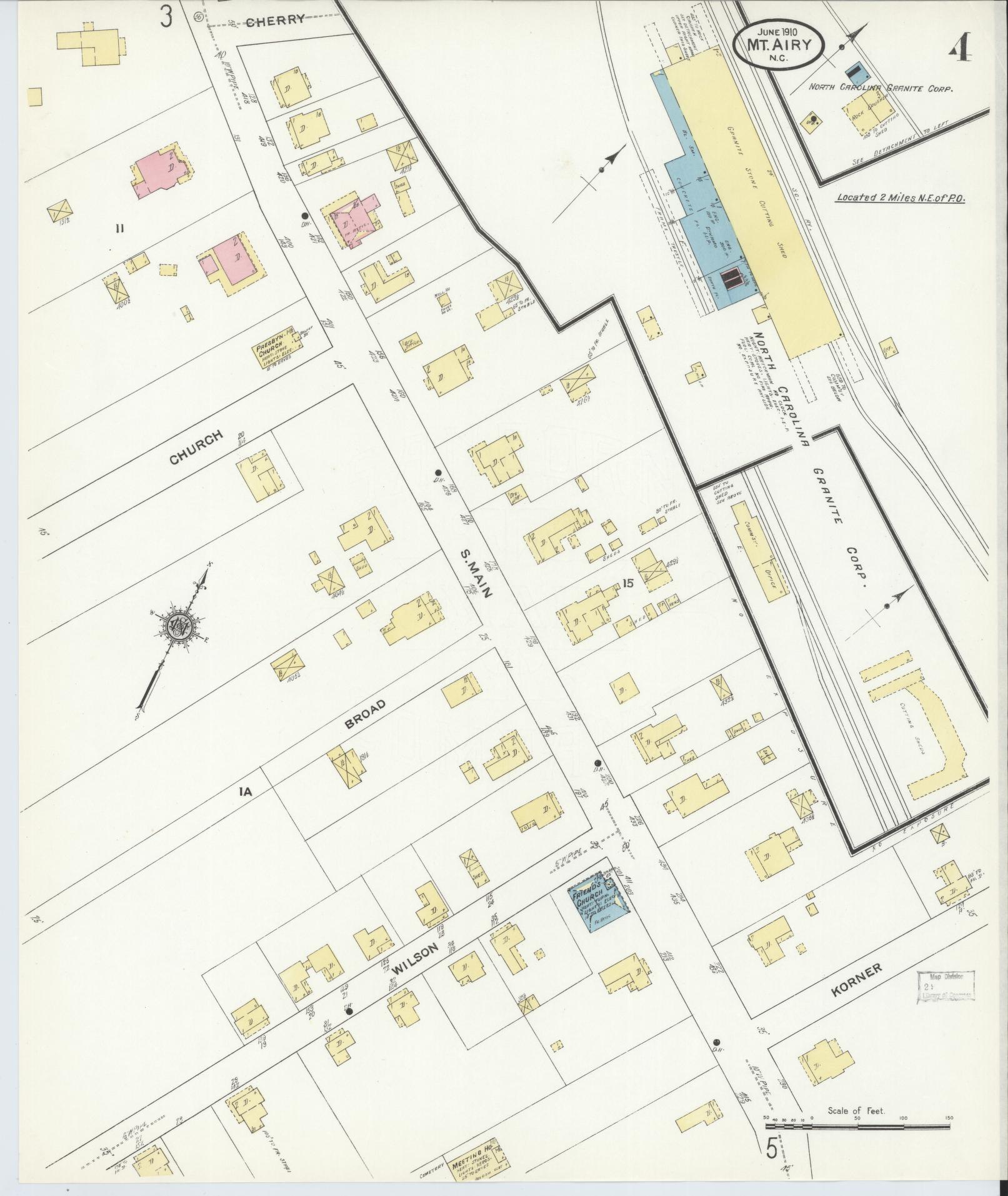 Sanborn Fire Insurance Map from Mount Airy, Surry County, North Carolina (1910), Sheet #0004 - Historic Sanborn Fire Insurance Map Print, vintage old map wall art, antique decor, genealogy gift, North Carolina North Carolina map