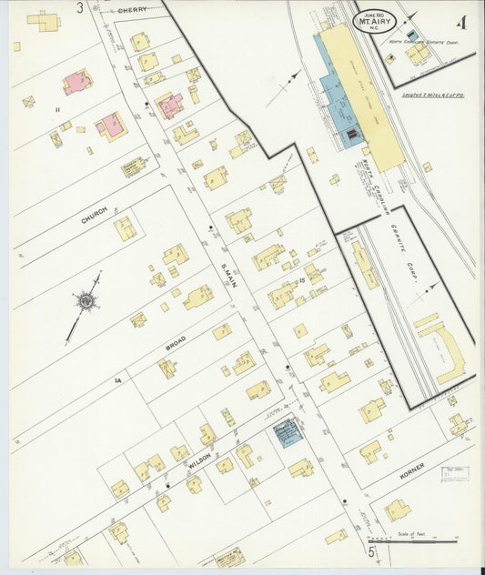 Sanborn Fire Insurance Map from Mount Airy, Surry County, North Carolina (1910), Sheet #0004 - Historic Sanborn Fire Insurance Map Print, vintage old map wall art, antique decor, genealogy gift, North Carolina North Carolina map