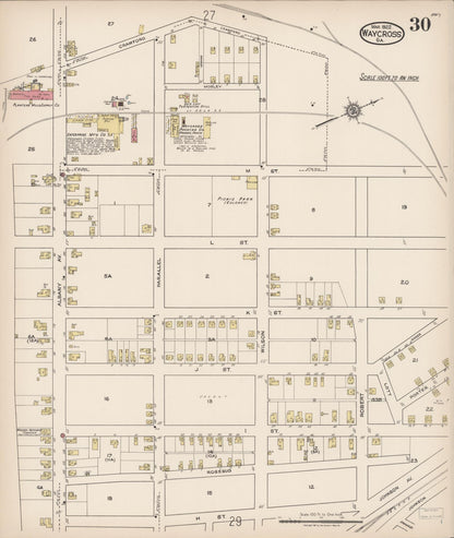 Sanborn Fire Insurance Map from Waycross, Ware County, Georgia (1922), Sheet #0030 - Complete Map Set gallery image, historic Sanborn map, vintage wall art, Georgia Georgia