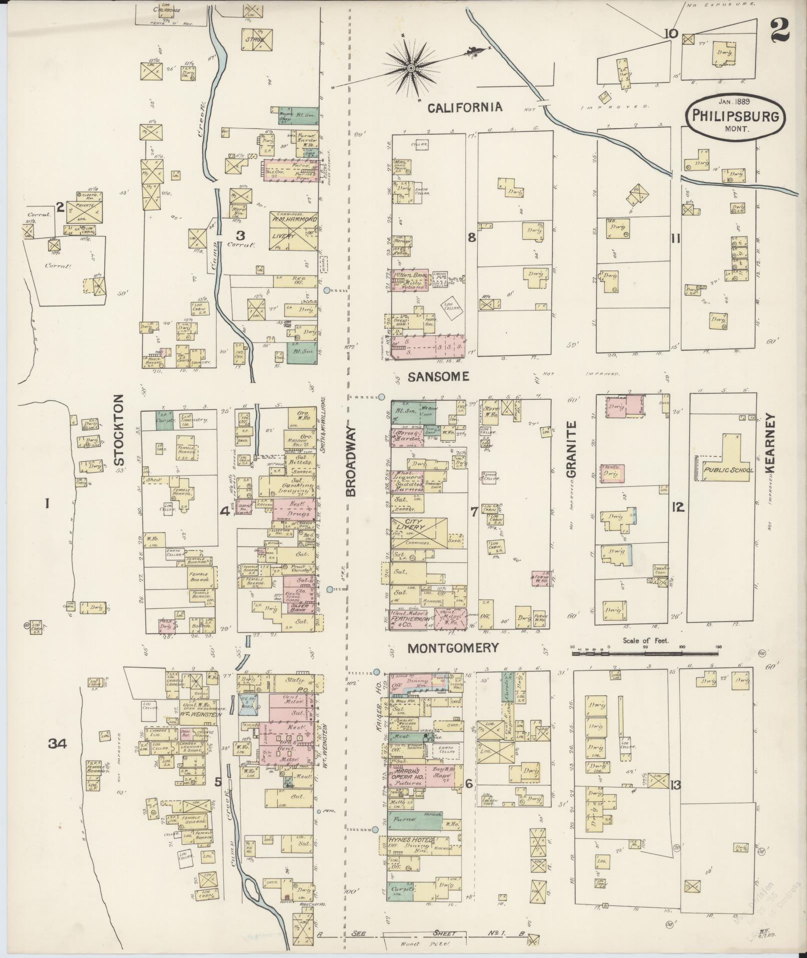 Sanborn Fire Insurance Map from Philipsburg, Granite County, Montana (1889), Sheet #0002 - Complete Map Set gallery image, historic Sanborn map, vintage wall art, Montana Montana