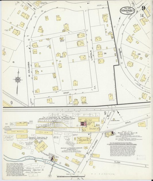 Sanborn Fire Insurance Map from Somerset, Pulaski County, Kentucky (1914), Sheet #0009 - Historic Sanborn Fire Insurance Map Print, vintage old map wall art, antique decor, genealogy gift, Kentucky Kentucky map