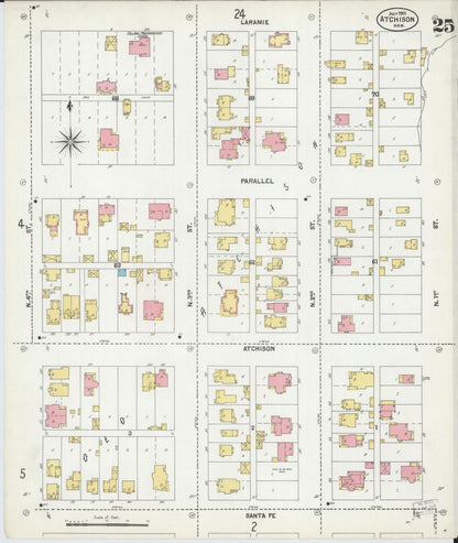 Sanborn Fire Insurance Map from Atchison, Atchison County, Kansas (1901), Sheet #0025 - Complete Map Set gallery image, historic Sanborn map, vintage wall art, Kansas Kansas