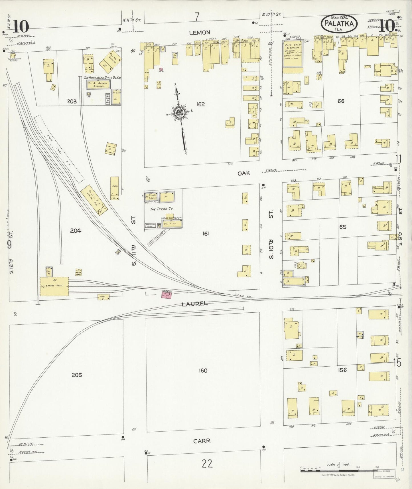 Sanborn Fire Insurance Map from Palatka, Putnam County, Florida (1924), Sheet #0010 - Complete Map Set gallery image, historic Sanborn map, vintage wall art, Florida Florida