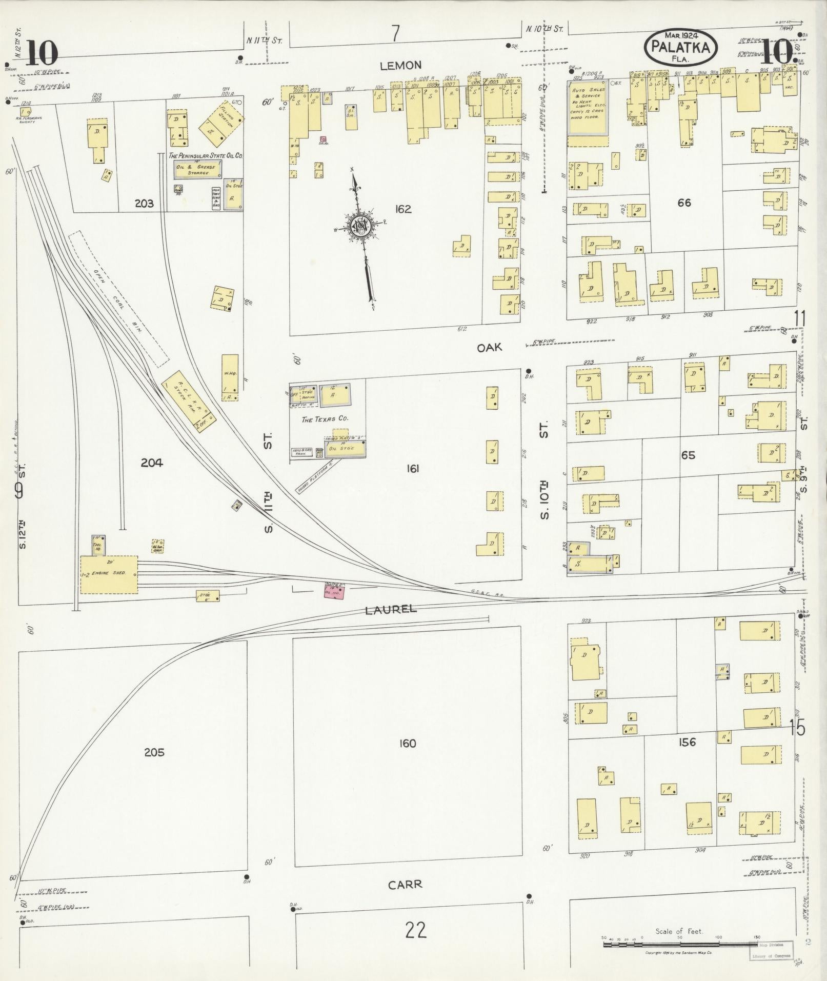 Sanborn Fire Insurance Map from Palatka, Putnam County, Florida (1924), Sheet #0010 - Complete Map Set gallery image, historic Sanborn map, vintage wall art, Florida Florida