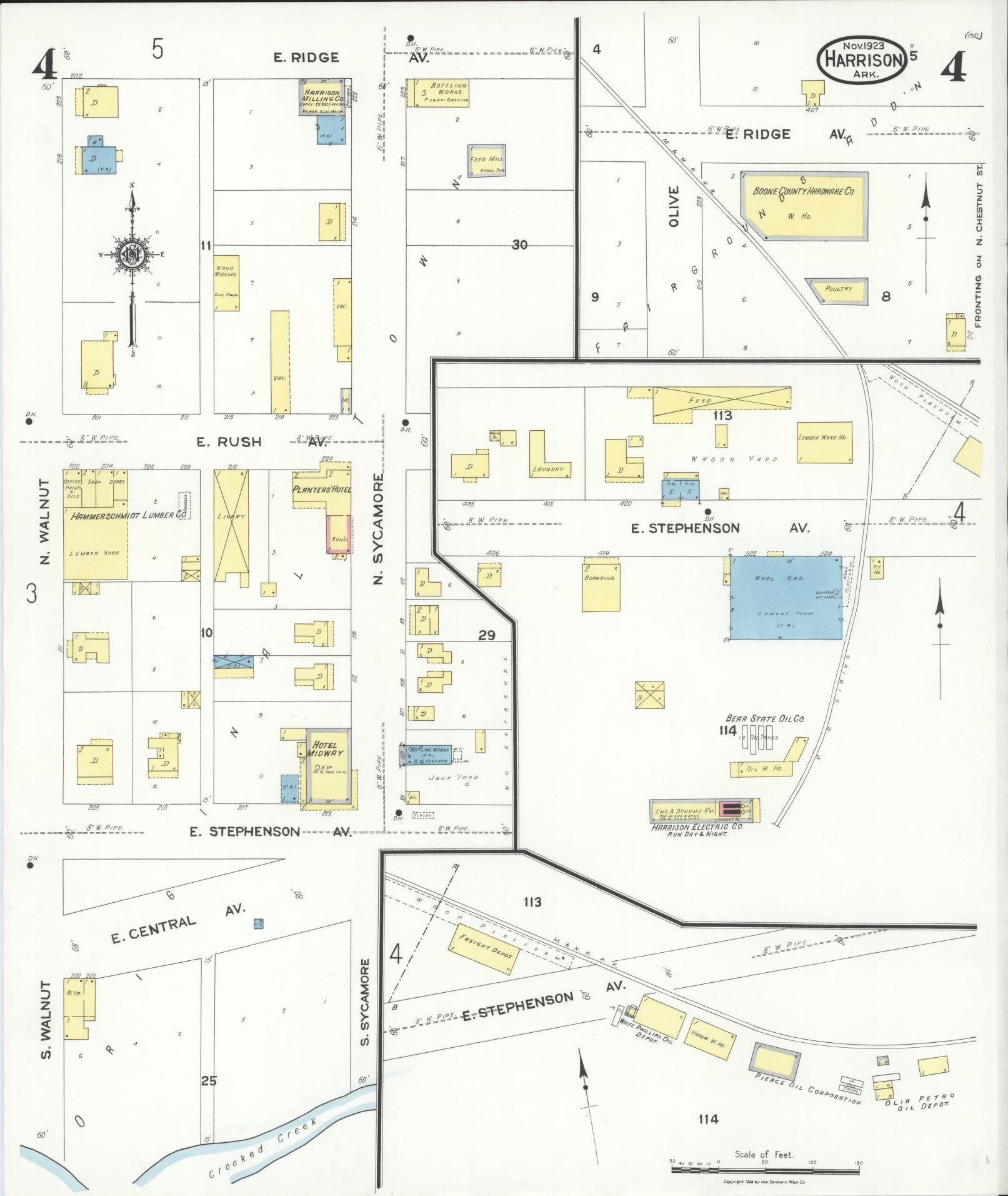 Sanborn Fire Insurance Map from Harrison, Boone County, Arkansas (1923), Sheet #0004 - Historic Sanborn Fire Insurance Map Print, vintage old map wall art, antique decor, genealogy gift, Arkansas Arkansas map