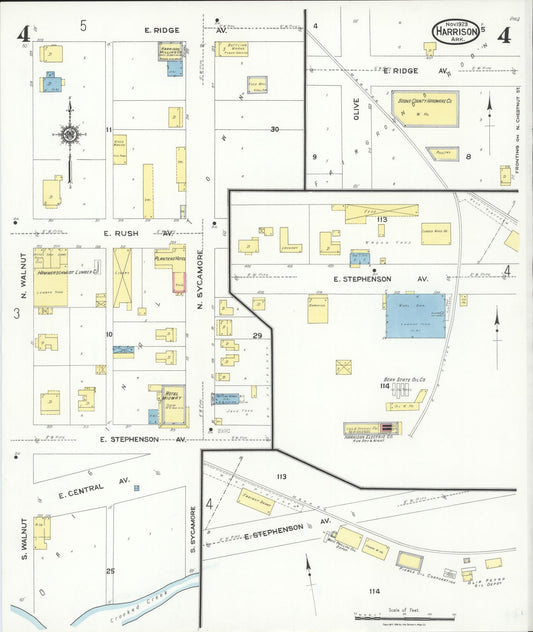 Sanborn Fire Insurance Map from Harrison, Boone County, Arkansas (1923), Sheet #0004 - Historic Sanborn Fire Insurance Map Print, vintage old map wall art, antique decor, genealogy gift, Arkansas Arkansas map